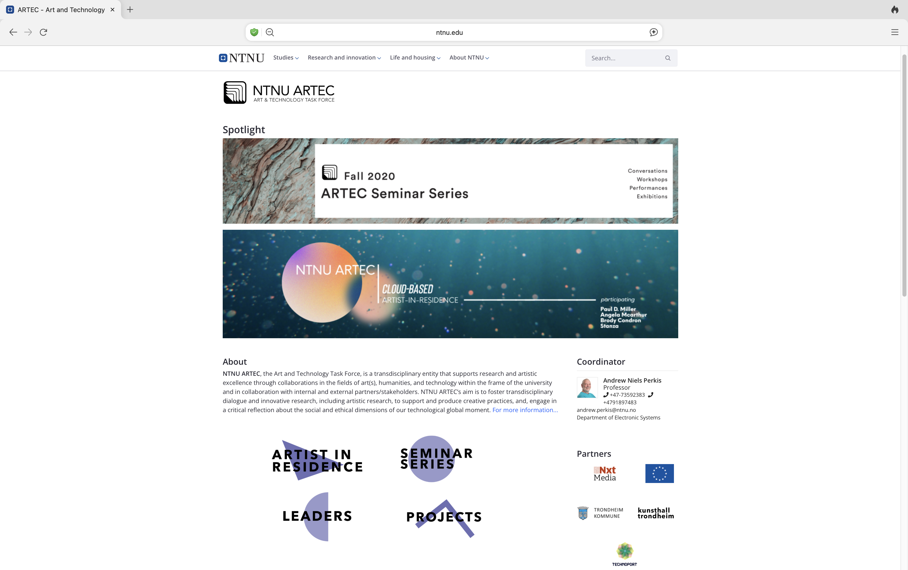 ARTEC website screen 01